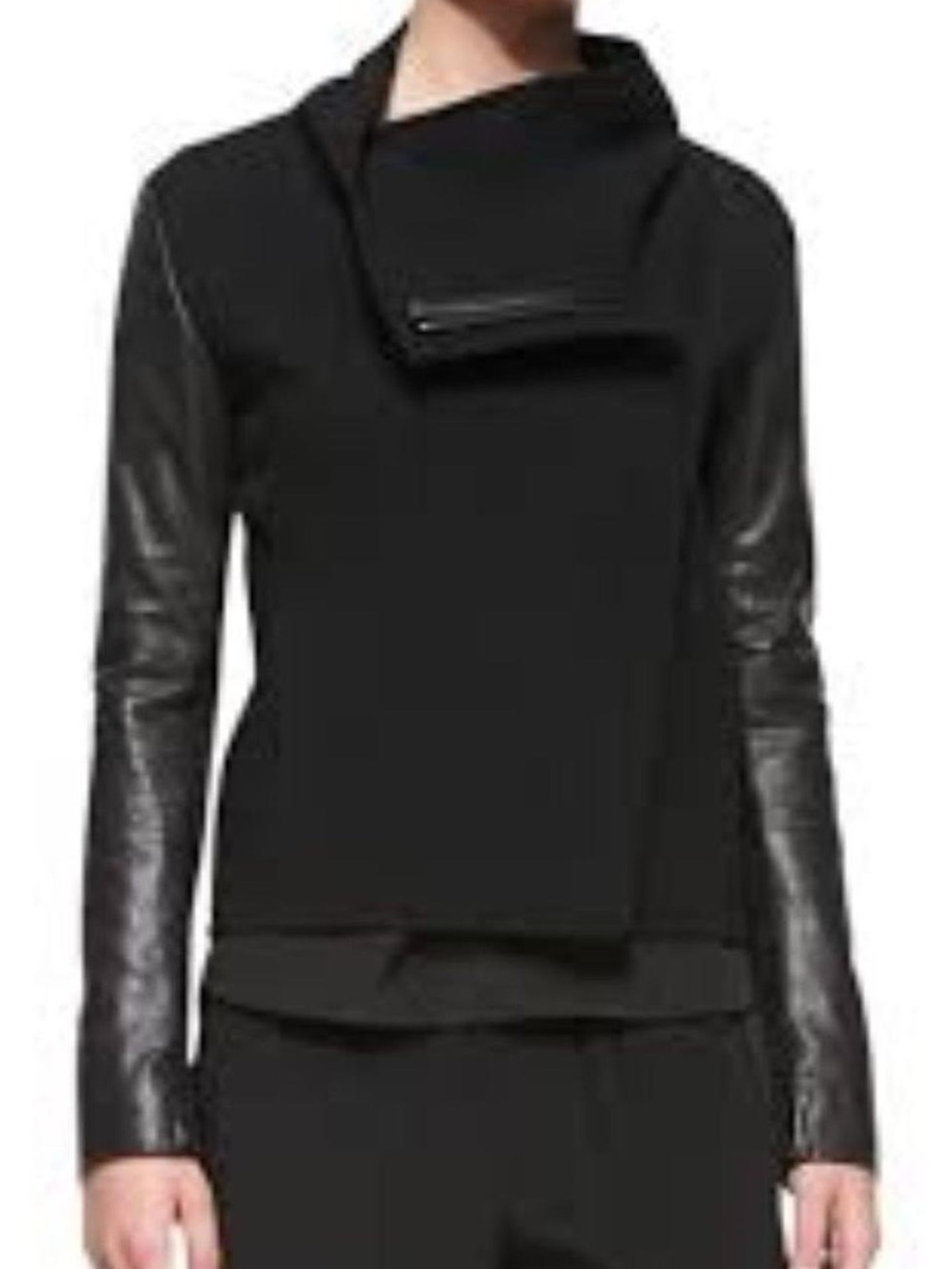 Vince Wool Leather Jacket Asymmetrical Zip Minimalist Luxury chic sz lg